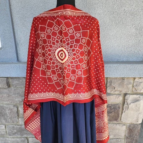 NWT Rusty Red Silk Scarf, Red Polka dot Silk Scarf, Red floral print Silk Scarf - Picture 7 of 10